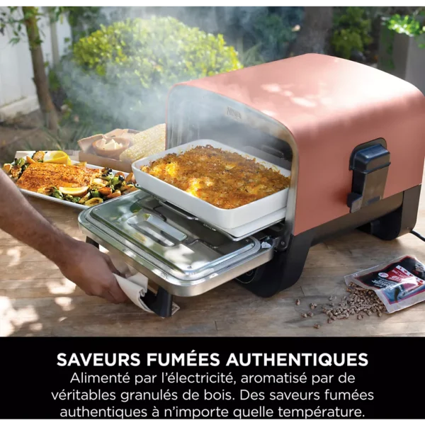 Four à pizza électrique NINJA Woodfire OO101EU orange inox, 1 pizza 30 cm, préchauffage 15 min, jusqu&rsquo;à 370°C