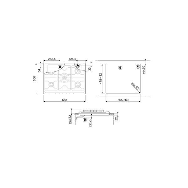 Plaque gaz SMEG SRV575GH5